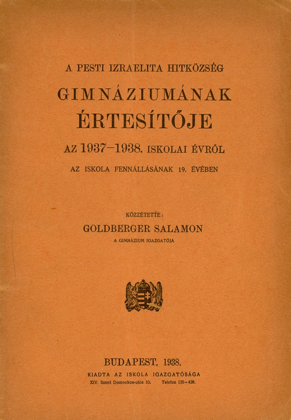 A Pesti izraelita hitkozseg gimnaziumanak evkonyve 