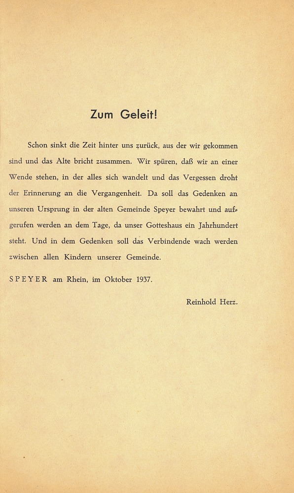 Gedenkschrift zum 100 Jahrigen Bestehen Der Synagoge Zu Speyer